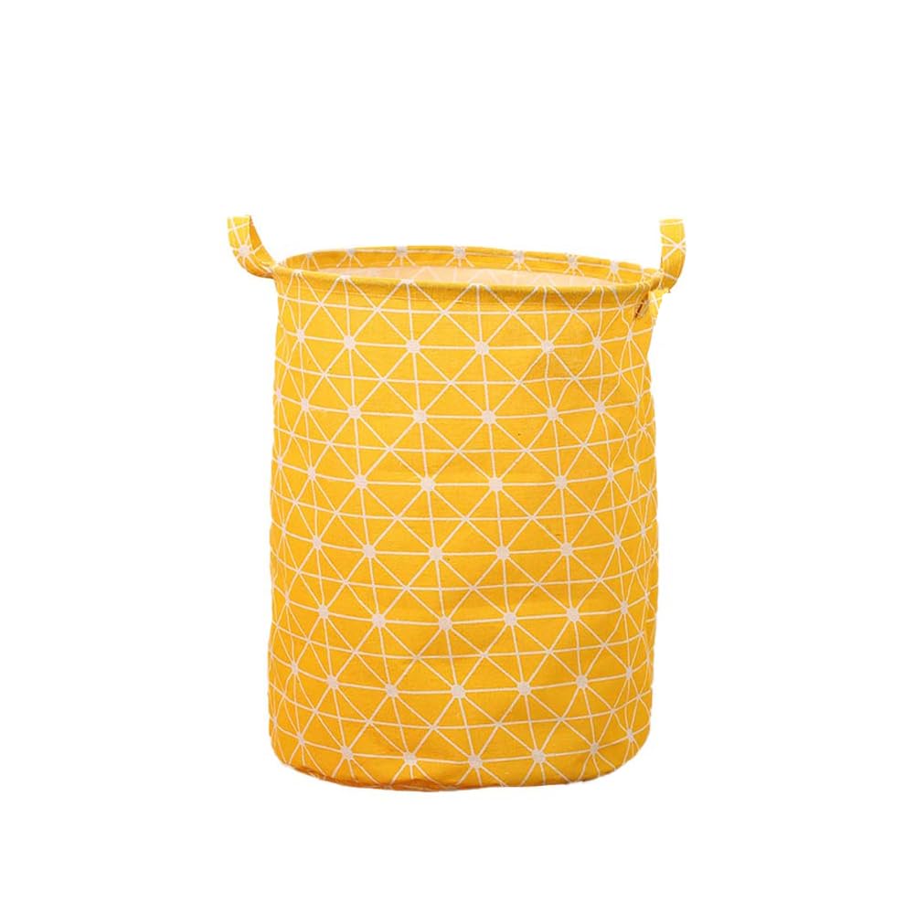 Kamuavni Cartoon Storage Basket, Fabric Nursery Hamper Collapsible Canvas Laundry Basket With Waterproof Coating Children's Day Gifts Baskets Office/Bedroom/Clothes/Toys Organizer (Yellow Squares)
