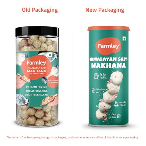 Image of Farmley Roasted Makhana, Himalayan Salted Flavour | 77g Each | Healthy Snack Roasted in Olive Oil | Guilt-Free & Crunchy Munchies | Pack of 2