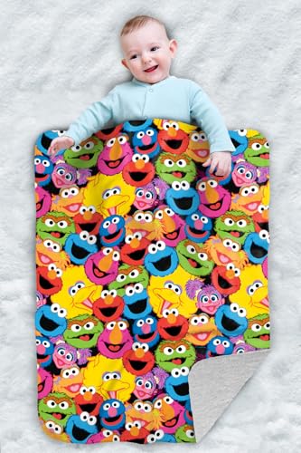 Image of Sesame Street Character Head Collage Sherpa Baby Blanket, Warm Soft Cozy, Unisex for Infants Girls & Boys 30"X40"