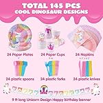 JOYIN 145 Pcs Unicorn Birthday Party Supplies with Unicorn Banner for Girls, 24 Serves Unicorn Disposable Tableware Set with Plates , Cups, Napkins, and Cutlery Sets for Unicorn Themes Party Kids - Image 2