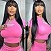 Ncozwo Straight Wigs with Bangs Lace Front Wigs 24 Inch 13x4 HD High Density Transparent Glueless Natural Black Wigs for Women Straight Frontal Wigs with Bangs Bob Wigs Artificial Fiber Human Hair