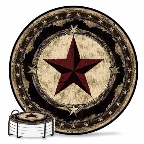 Western Texas Star Drink Coasters Set of 4 with Holder,