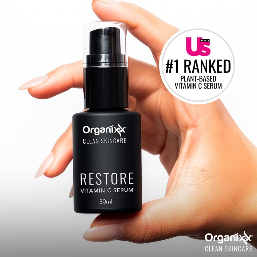 Miniatura 2 de Organixx Restore Vitamin C, suero facial diario con ácido hialurónico, vitamina E orgánica, hamamelis, glicerina y aloe vera, fórmula iluminadora,