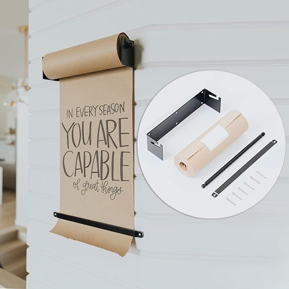 Distributeur de Papier Kraft, Distributeur et Coupe-Papier Mural, Cadre en Acier Noir, Cuisine/Bureau of(Size:37cm/14.5inch)