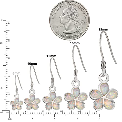 925 Sterling Silver Created Opal Hawaiian Plumeria Flower Dangle Hook Earrings, Nickel Free Hypoallergenic for Sensitive Skin, Rhodium Finished, Gift Box Included3