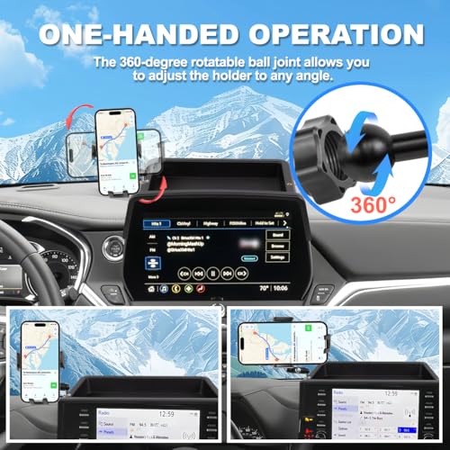 Image of Car Phone Holder Compatible with Chevy Blazer 2023 2024 2025 Accessories 10.2-Inch Screen Fixed Clip, Cell Phone Mount with Dash Tray Center Console Organizer Hands-Free 360 Rotation