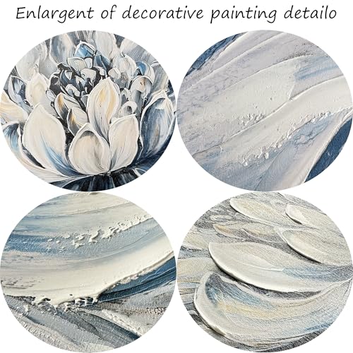 Image of Pogusmavi Blue Floral Wall Art for Living Room - Large Textured Flower Pictures for Bedroom - Canvas Paintings, Extra Large Blue and White Wall Decor Dining Room Artwork for Walls 29x58IN