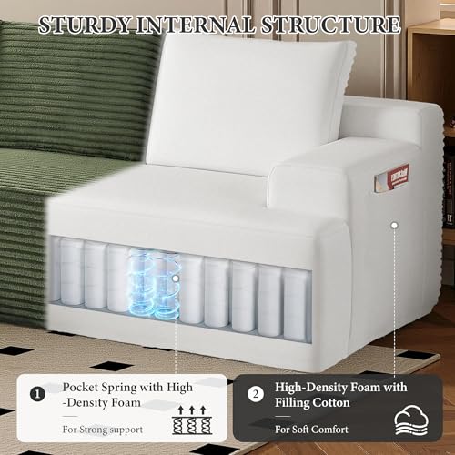 Image of 96 inch Sectional Couches for Living Room Cloud Couch Sofa with L-Shape Upholstered Boneless Couchs Modern Modular Sectional Couch with Chaise