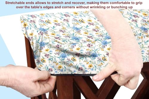 Image of The Furnishing Tree Elastic Cotton Square Center Table Cover 24x24 in Inches Floral Golden Leaf on offwhite Base