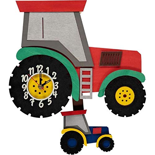 Little Timbers - Wooden Personalised Red Tractor Swinging Mini Tractor Pendulum Clock - Handmade in Great Britain