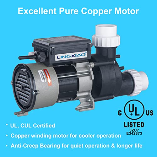 Image of Bath Pump, 1.0HP Hot Tub Bath Pump - LX Pump Motor 115V, 1.5 inch Port, 0.75KW Input Power - Compatible with OEM models (Model: WCA100)
