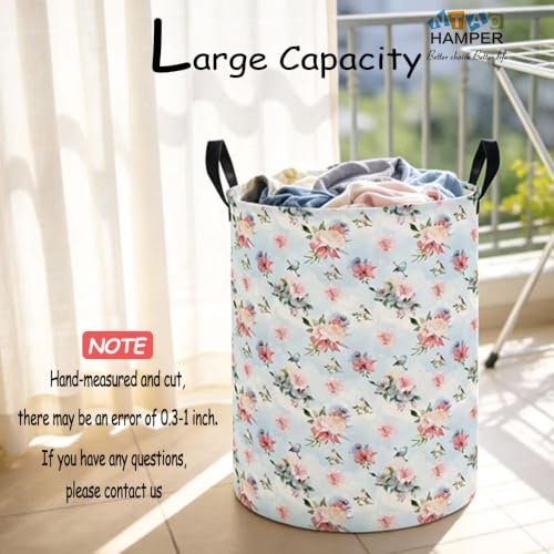 Image of NTAOHAMPER Laundry Hamper,Laundry Basket,Baby Nursery Hamper,Waterproof Storage Bin,Clothes Organizer Basket,Room Decor(Blue Retro Flower)