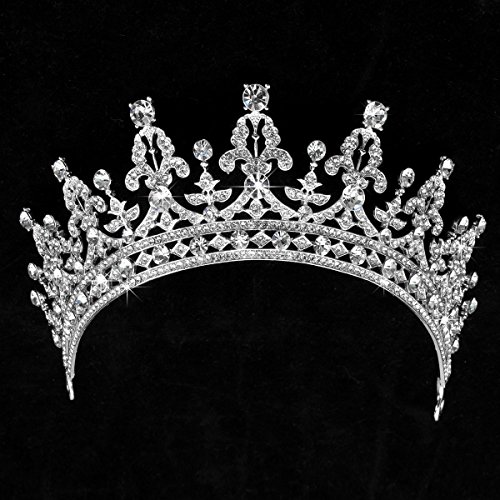 ThyWay Retro Royal Silver Wedding Crown Clear CZ Crystal Pageant Party Tiara Headpiece Headdress