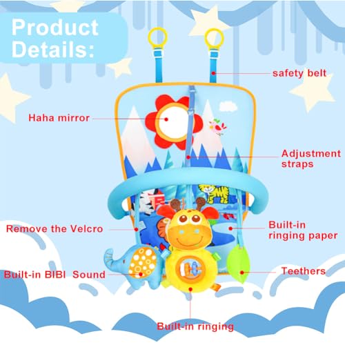 Baby-Autositz-Spielzeug, verstellbar, nach hinten gerichteter Autositz, Aktivitätsspielzeug, sensorisches Sitzspielzeug mit Spiegel, Auto-Reise-Aktivitätszentrum, Spiel- und Kick-Auto-Spielzeug für – Bild 4