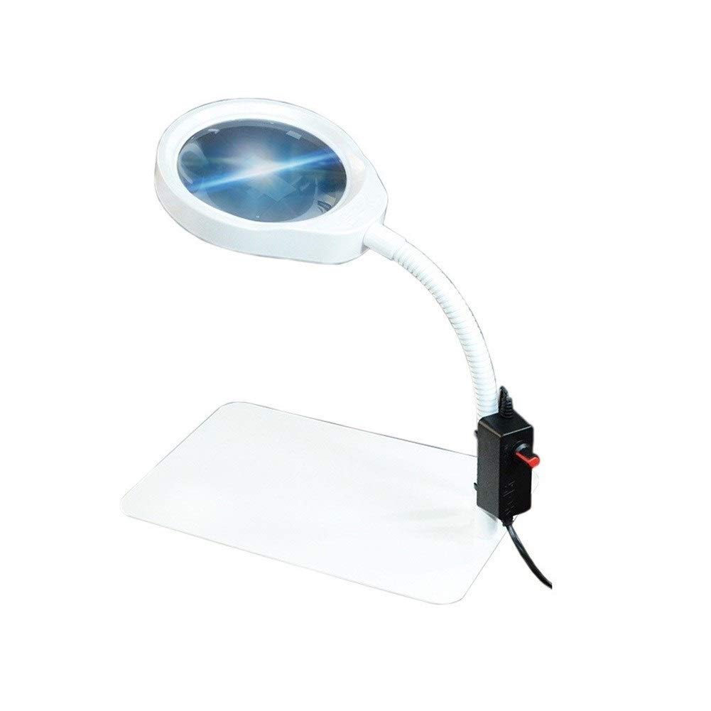 Lámpara de Lupa LED de Escritorio con Soporte, luz Brillante para Lectura, Manos Libres, Lupa Ajustable de 3X, 5X, 8X y 10x.