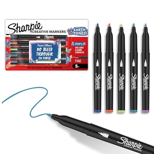 Image of Sharpie Creative Markers, Earth Tones, Water-Based Acrylic Paint Markers, Fine Tip, 5 Count