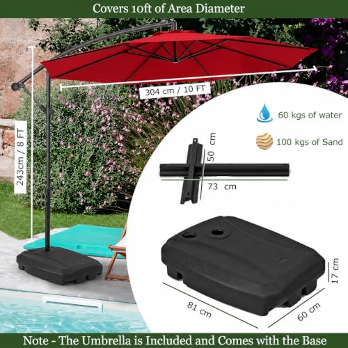 Image of Hukimoyo 10Ft Diameter Large Outdoor Patio Cantilever Offset Umbrella with Base Stand, Waterproof Heavy Duty Garden Parasol Sun Shade Canopy, Side Pole Umbrella for Backyard, Poolside, Deck, Lawn, Terrace, Cafe.