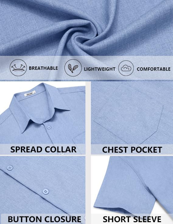 COOFANDY Men's Short Sleeve Casual Button Down Shirts Summer Beach Wedding Textured Linen Shirt for Men - Image 6