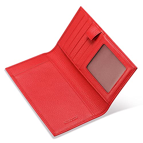 Image of HISCOW Soft Leather Checkbook Cover & Card Holder with Divider - Italian Calfskin, Pebbled Red, One Size, Contemporary