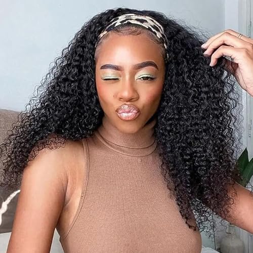 Image of Headband Wig Human Hair Kinky Curly Glueless Wigs 26 Inch Natural Black