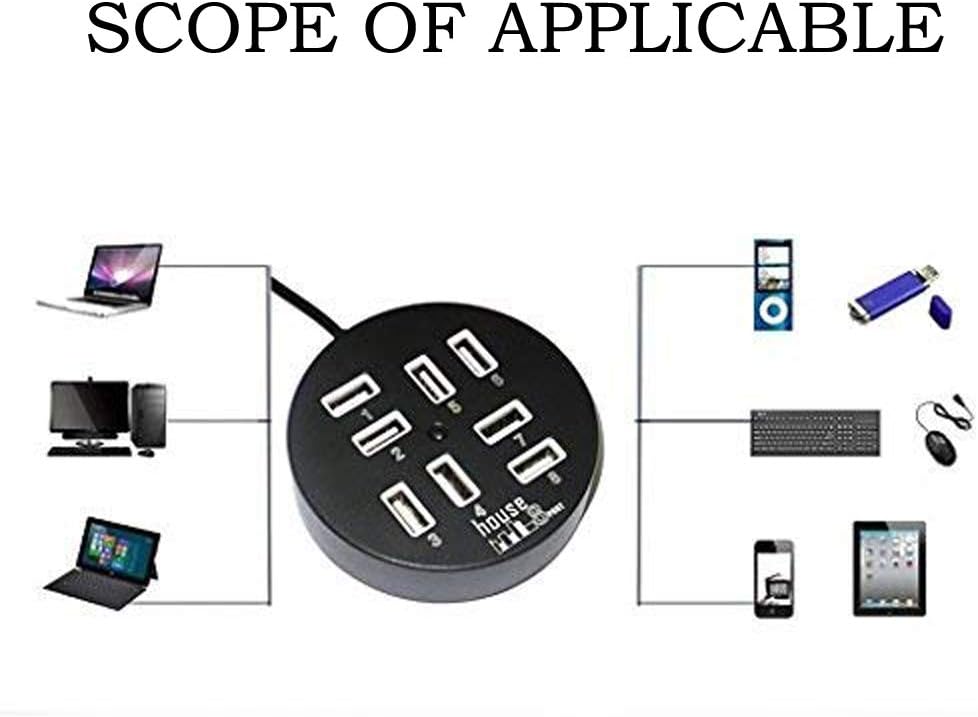 KDL USB Hub 8 Ports Box Data Transmission Round Hub Multi-USB Splitter & Charge for Devices Faster for Mobile Phone, USB Flash Disk, PC, Tablet