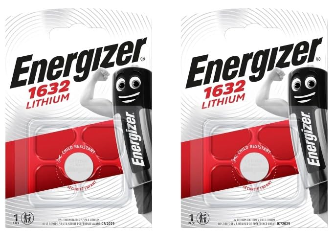 2 Pack of EnergizerCell CR1632 3V Lithium Coin Battery Button Battery Use for Car Keys Van Key Fobs Scales Toys LED lights etc.