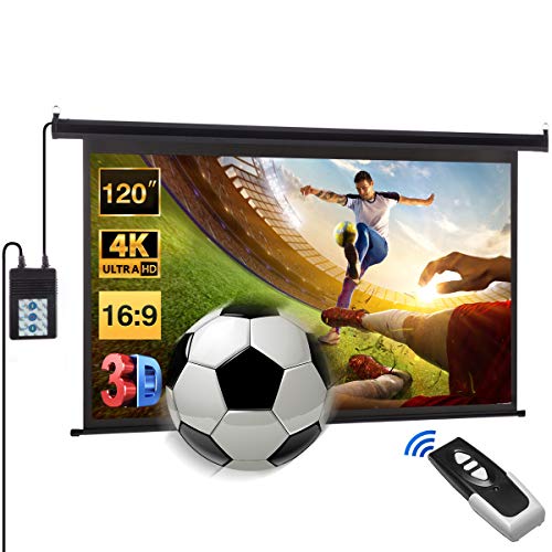 Projector Screen Electric Motorised 120 Inch 266cm x 149cm 3D HD 4K 16:9 Projector Screen with Remote Control Up and Down for Home and Office