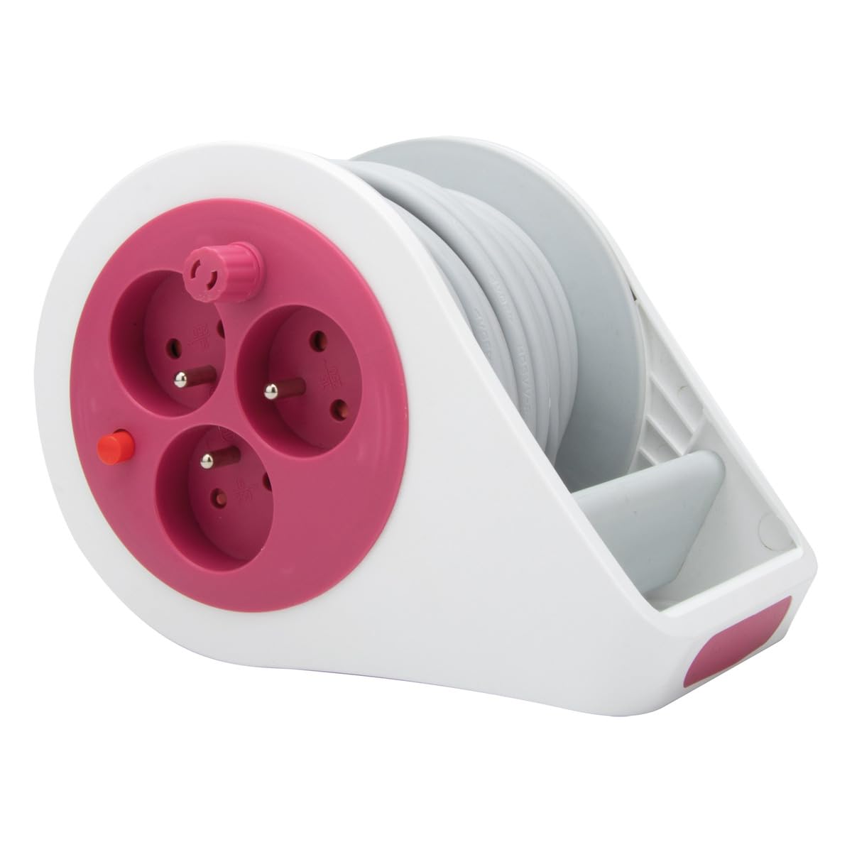 Designerski mini zwijacz z 3 gniazdami 2P+T, 7 m, różowy. Zenitech