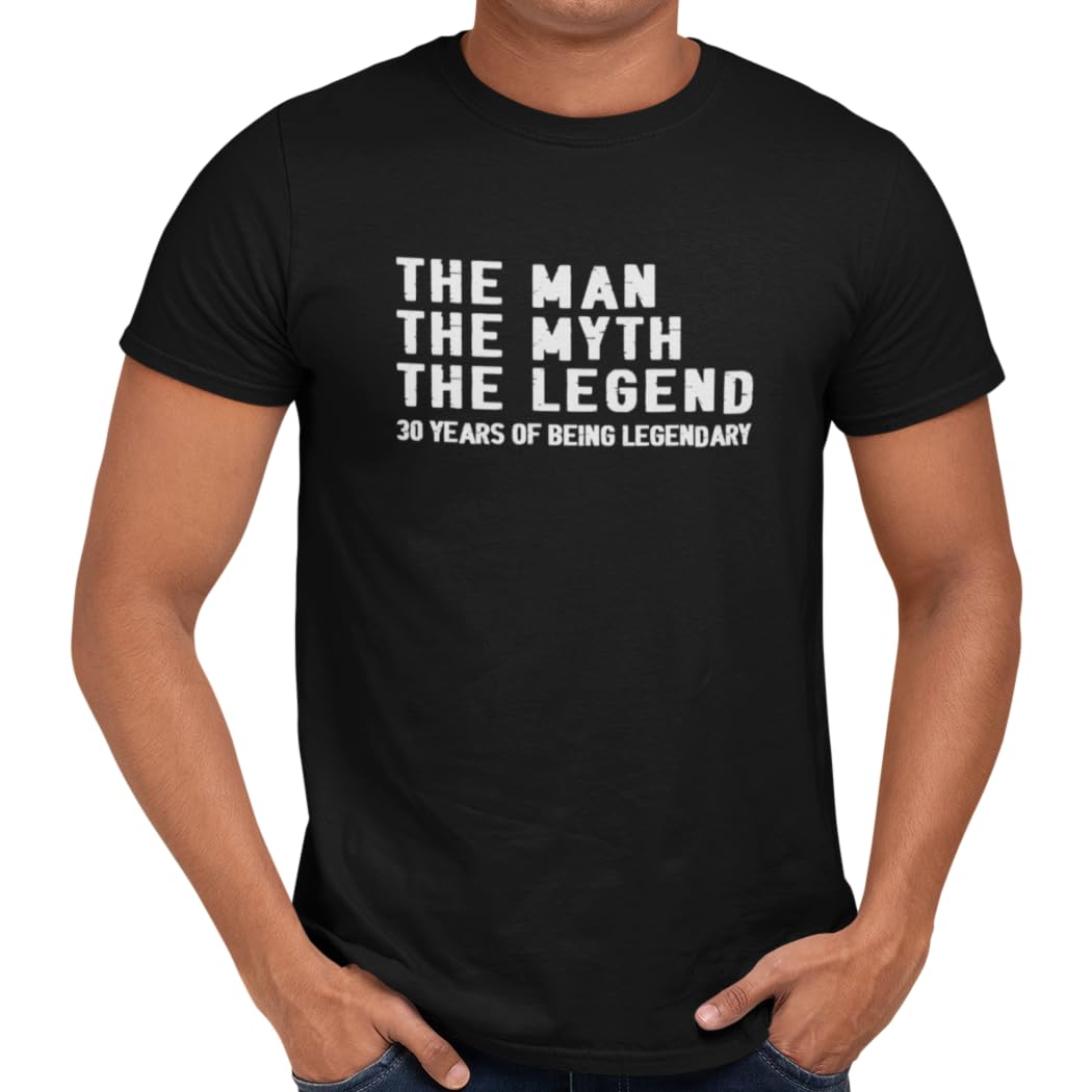 Getting Shirty Men's Black The Man The Myth The Legend 30Th Birthday T-Shirt (Uk, Alpha, L, Regular, Regular, )