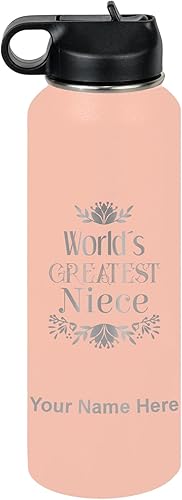 Miniatura 56 de LaserGram Personalized Water Bottle, World's Greatest Niece, Stainless Steel Double Wall Vacuum Insulated with Flip Top Straw, Custom Engraved Gift