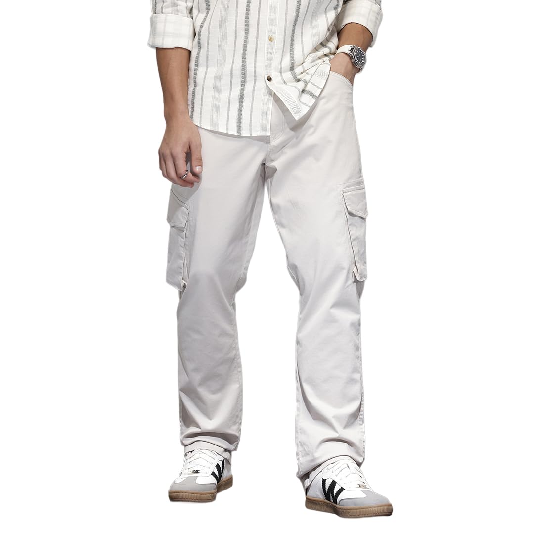 Men's Cotton Spandex Cargo Trousers | Solid Design | Straight Fit-image-17