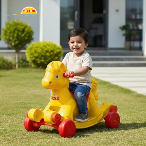 Image of Toyzone Derby Horse (Yellow) | Baby Horse Rider | Horsey Rocker | Ride-on Toy for Kids | Indoor & Outdoor Rocker | Push Car | for Kids 2-6 Years