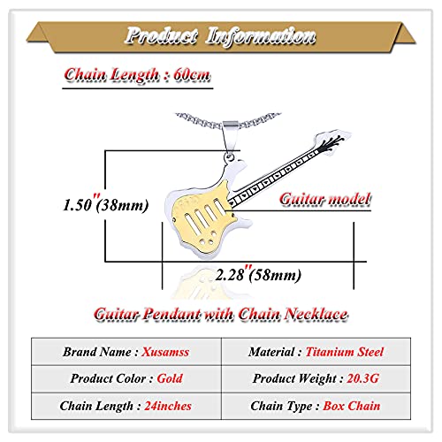 Xusamss Fashion Titanium Steel Music Guitar Pendant Necklace,24inches Link Chain2