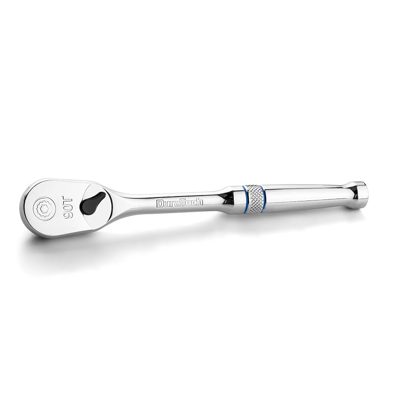 Chave catraca reversível DURATECH com acionamento de 9,5 mm (3/8 pol.), cabeça gota e acabamento cromado polido
