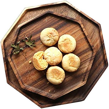 Renawe Set of 2 Acacia Wooden Trays Serving Platters Octagon Square Serving Tray Bread Charcuterie Board for Fruit Salad Cheese Platter Vegetable Food Dish Charger Plates Charcuterie Boards