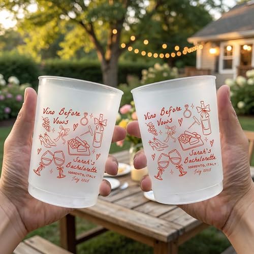 LETIW Personalized Vino Before Vows Bachelorette Frosted Cups, Personalized Winery Trip Plastic Cups, Winery Bachelorette Favors, Wine Theme Bridal Shower