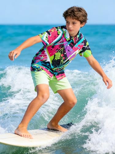 Image of uideazone Boys Hawaiian Shirts Novelty Printed Funky Short Sleeve Button Down Shirt Kids Aloha Luau Shirt 7-14T