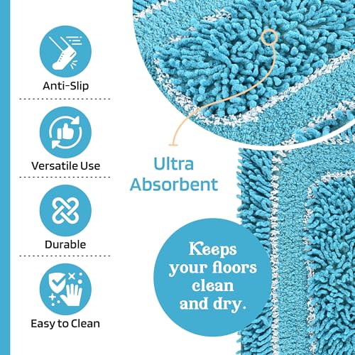 Image of Kuber Industries 24x16 Inches Durable Super Soft Door Mats for Home | Rainy Season Mats for Floor & Footmats for Bedroom, Kitchen & Balcony | Shaggy- Blue & White