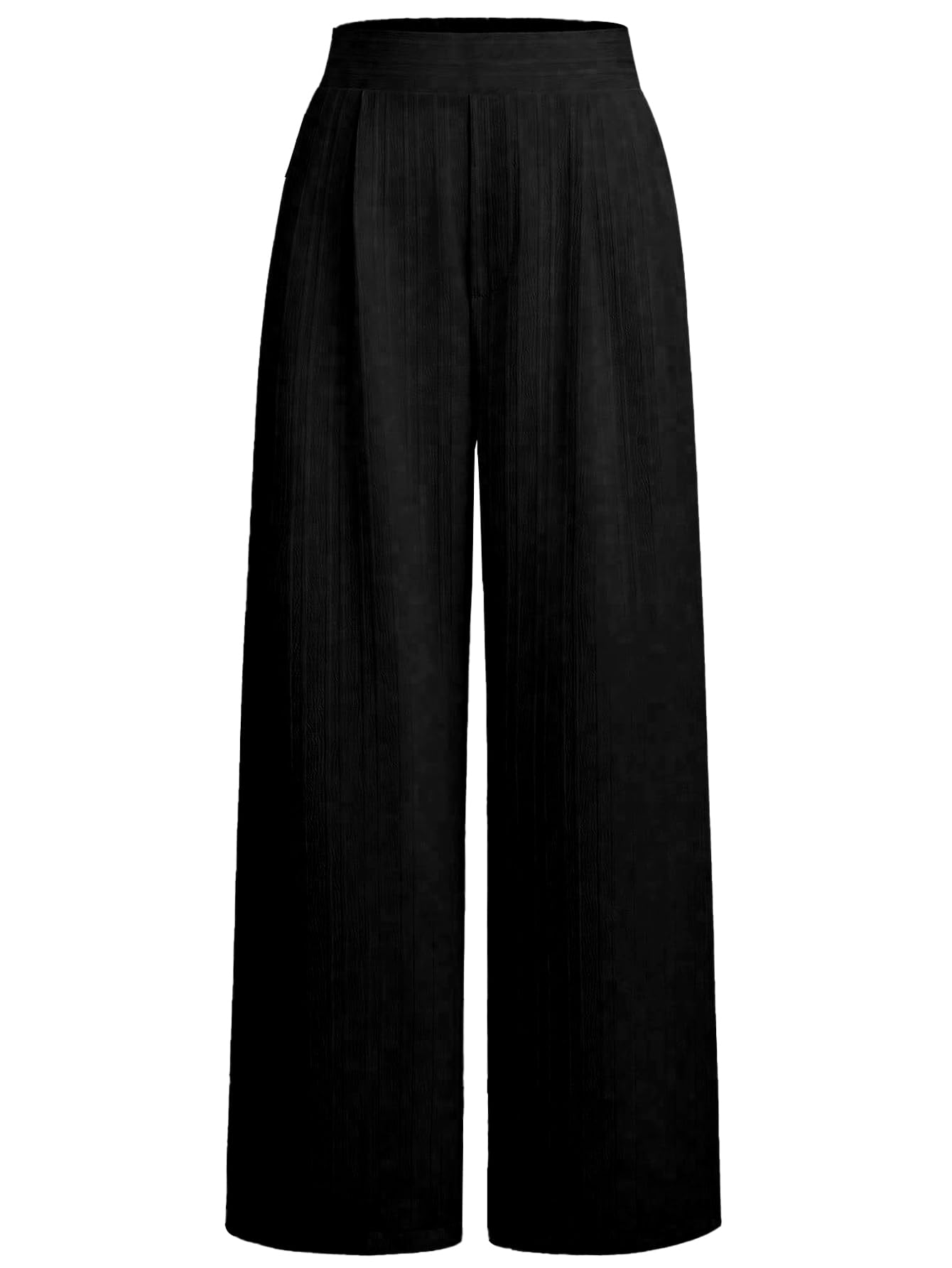 Women s Mid Rise Wide Leg Pants with Elastic Waist - Casual Pleated Front Palazzo Trousers No-Pocket Pull
