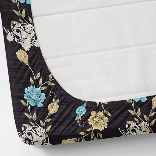 Image of Fitted Bedsheet Queen Size 300 TC Soft Cotton Feel Microfiber All Around Elastic Fitted Double Bedsheet with 2 Frill Pillow Covers | Size (60x78) Black Aqua