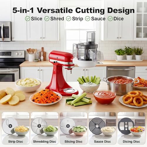Food Processor Attachment for KitchenAid, 5-in-1 Vegetable Chopper & Dicer with Stainless Steel Blades, Includes Dicing, Slicing, Shredding, Strip Cutting, Sauce Discs and Storage Case by Focollk by FOCOllK - Image 3