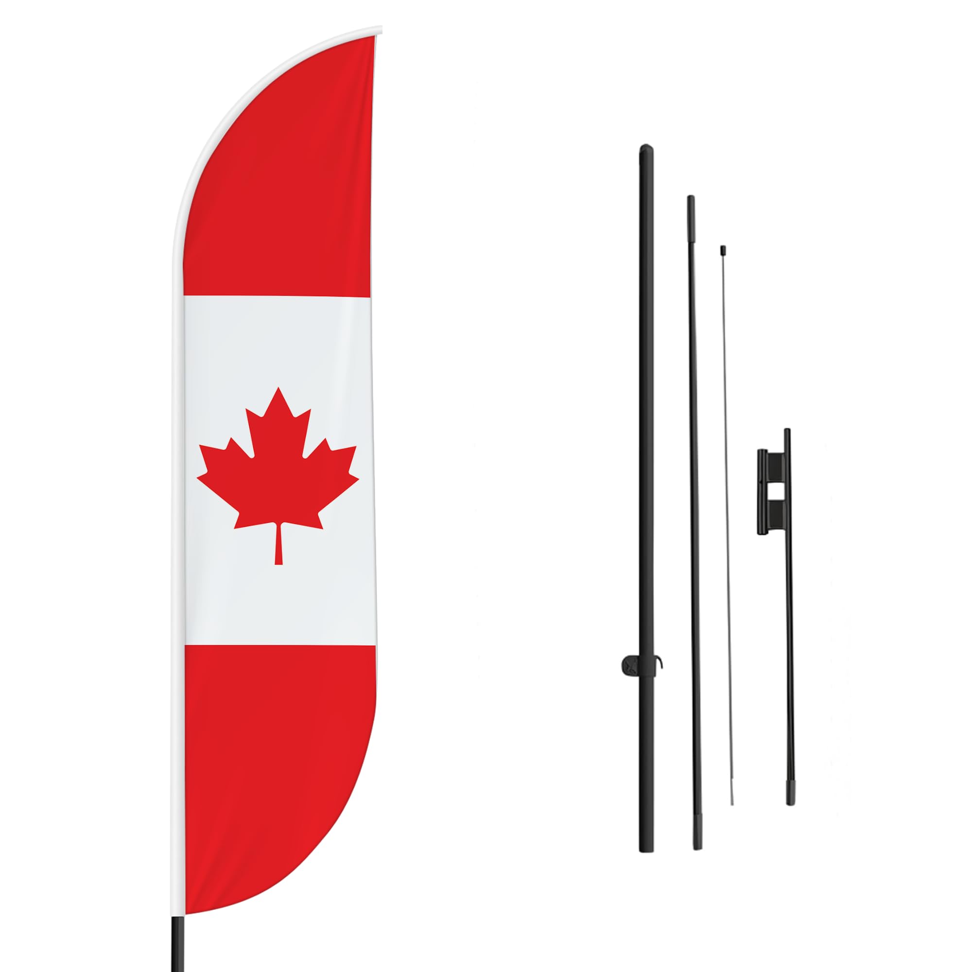 Canada Sign feather flag Pole Kit for Outdoor by Mavis Printing | 15 FEET Long Polyester Outdoor Banner Flag Stand for Easy Hang | HD Print Swooper