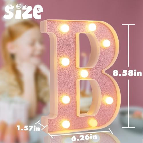 Image of Small Led Marquee Letters, Light Up Letters, 8.58 Inch Led Letter Lights, Battery Powered Lighted Sign for Table, Party, Birthday, Christmas Decor (Pink Glitter, Letter B)