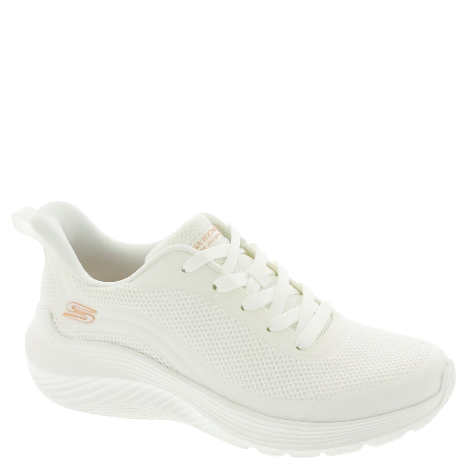 Women's Wide Fit Skechers 117483 Bobs Sport Squad Waves Still Wading Trainers, White / 8 / 2E