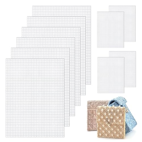 VINEST 10 Pièce Canevas Plastique 22 x 30cm, Grillage Plastique Trous 4mm, Canevas Respectueuse de L'environnement, Blanc Canevas Broderie pour Point de Croix...