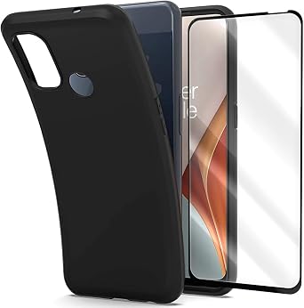 Premium Real Anti-Strike Bubble-Free 9H Hardness Tempered Glass Screen Protector Film Ultra-Thin Portable Soft TPU Case Cover Skin Compatible with OnePlus Nord N100 T-Mobile/Metro by T-Mobile
