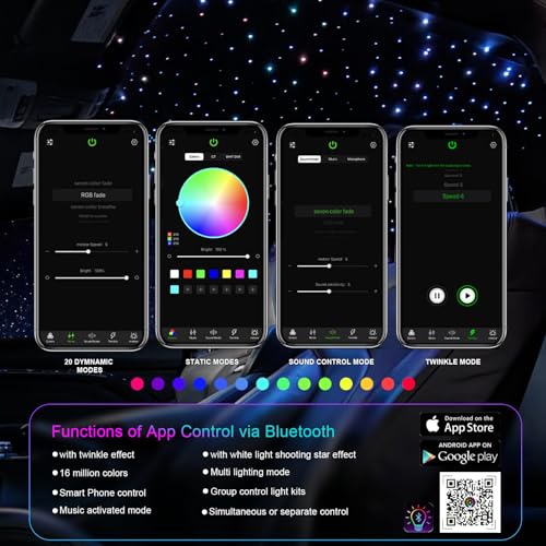 Image of Small Size 500pcs Fiber Optic Star Lights for Car Ceiling, 6W Starlight Headliner Kit with Twinkle Effect, Sound-Activated APP& Remote Control RGBW Starlight Engine for Car Home 9.8ft*0.03in