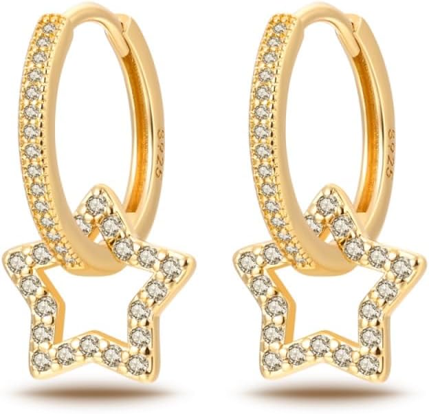 925 Sterling Silver Earrings for Women, Sun Moon and Star Earrings, Dangle Drop Huggie Earrings, Cubic Zirconia Dangle Hoop Earrings Jewelry Fashion Valentines Birthday Gifts