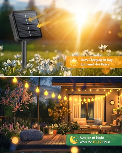 Brightown Solar String Lights Outdoor Waterproof, 19.6Ft 60 LED Globe Solar Patio Lights, 8 Modes Balcony Lights for Yard Patio Tree Canopy Party Camping Balcony Decor(Warm White)