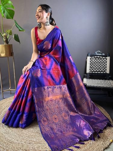 Image of SGF11 Women's Kanjivaram Pure Soft Silk Saree With Unstitched Blouse Piece